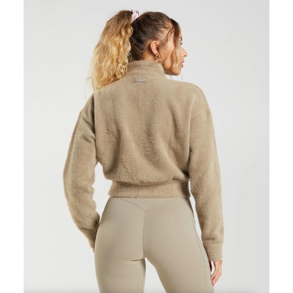 GYMSHARK x WHITNEY SIMMONS Eyelash Knit Jacket Cement Brown Tan Sz M {3W37} - Picture 2 of 7